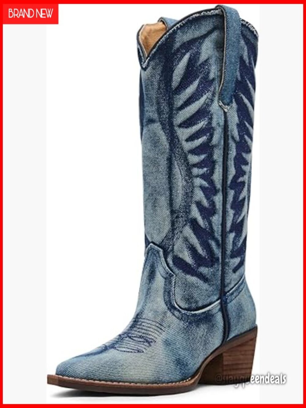 Calf High Block Heel Equestrian Boots Canvas Fabric Pull On